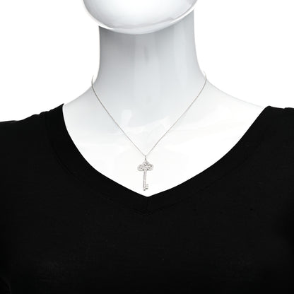 Tiffany Platinum Diamond .41ct Fleur De Lis Key Pendant Necklace 2 of 5