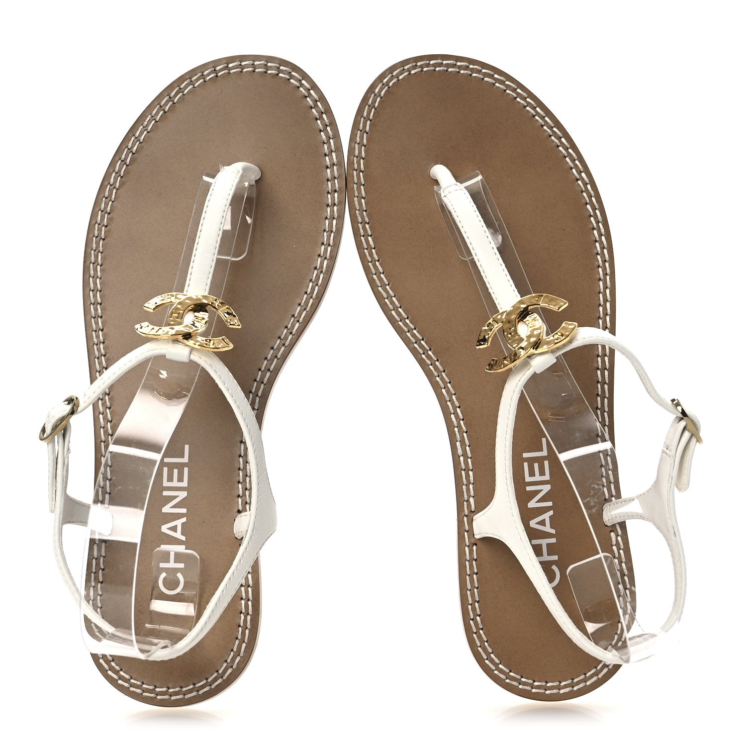 Chanel Lambskin CC Thong Sandals 37 White Gold 2 of 10