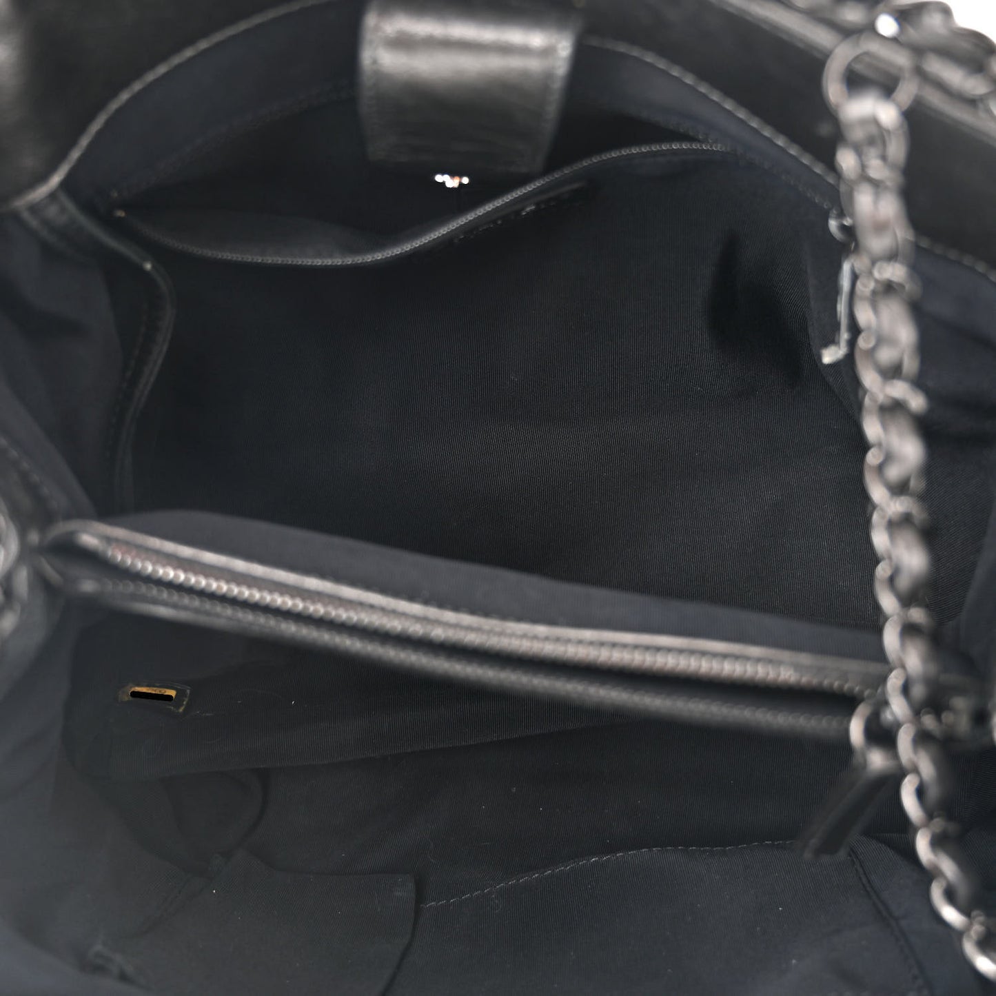 Metallic Aged Calfskin Quilted Small Chain Me Tote Dark Silver