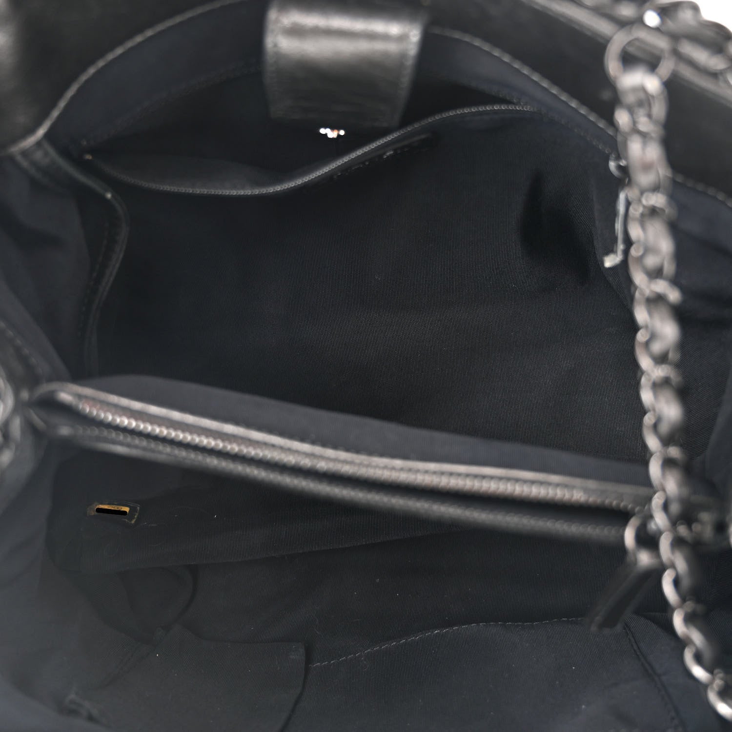 Chanel Metallic Aged Calfskin Quilted Small Chain Me Tote Dark Silver 5 of 11