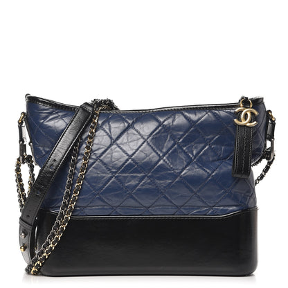 Chanel Aged Calfskin Quilted Medium Gabrielle Hobo Navy Black 1 of 11