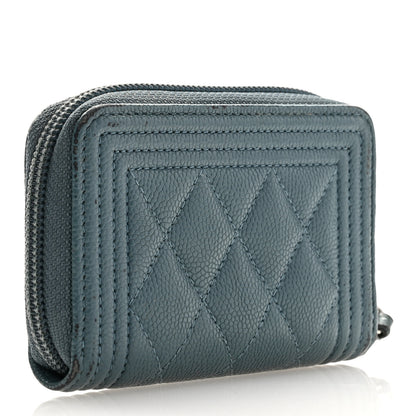 Chanel Caviar Quilted Boy Zip Around Coin Purse Wallet Blue 3 of 10