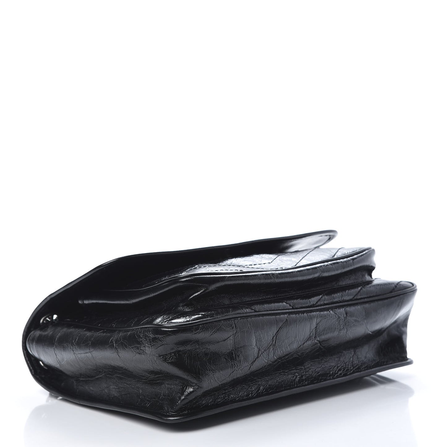 Crinkled Calfskin Matelasse Monogram Large Niki Chain Satchel Black