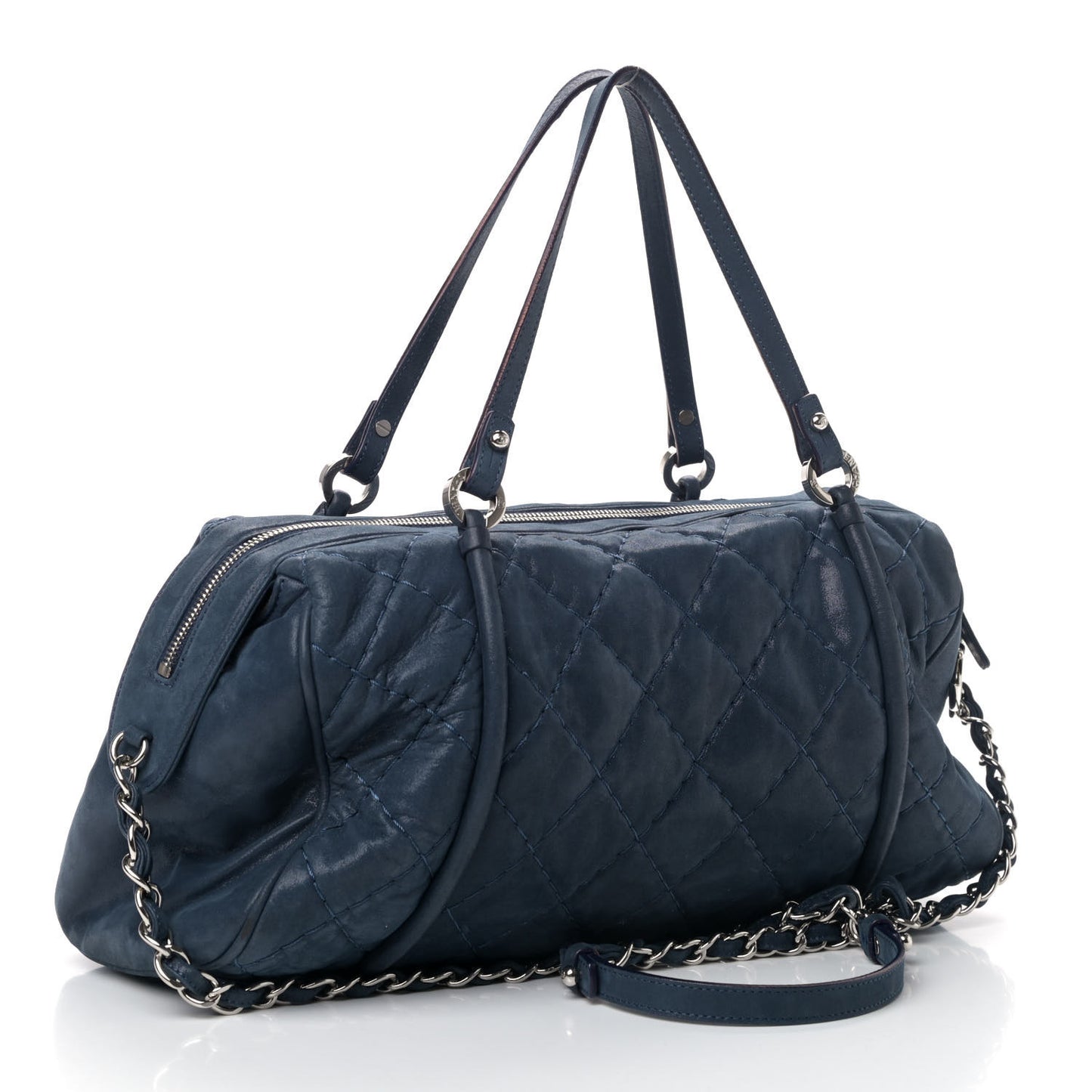 Iridescent Calfskin Quilted Relax CC Bowler Blue