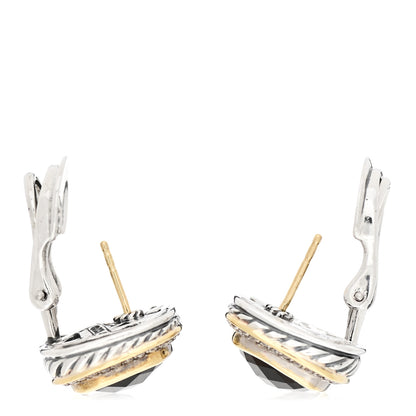 David Yurman Sterling Silver 18K Yellow Gold Diamond Smoky Quartz 11mm Albion Earrings 3 of 4