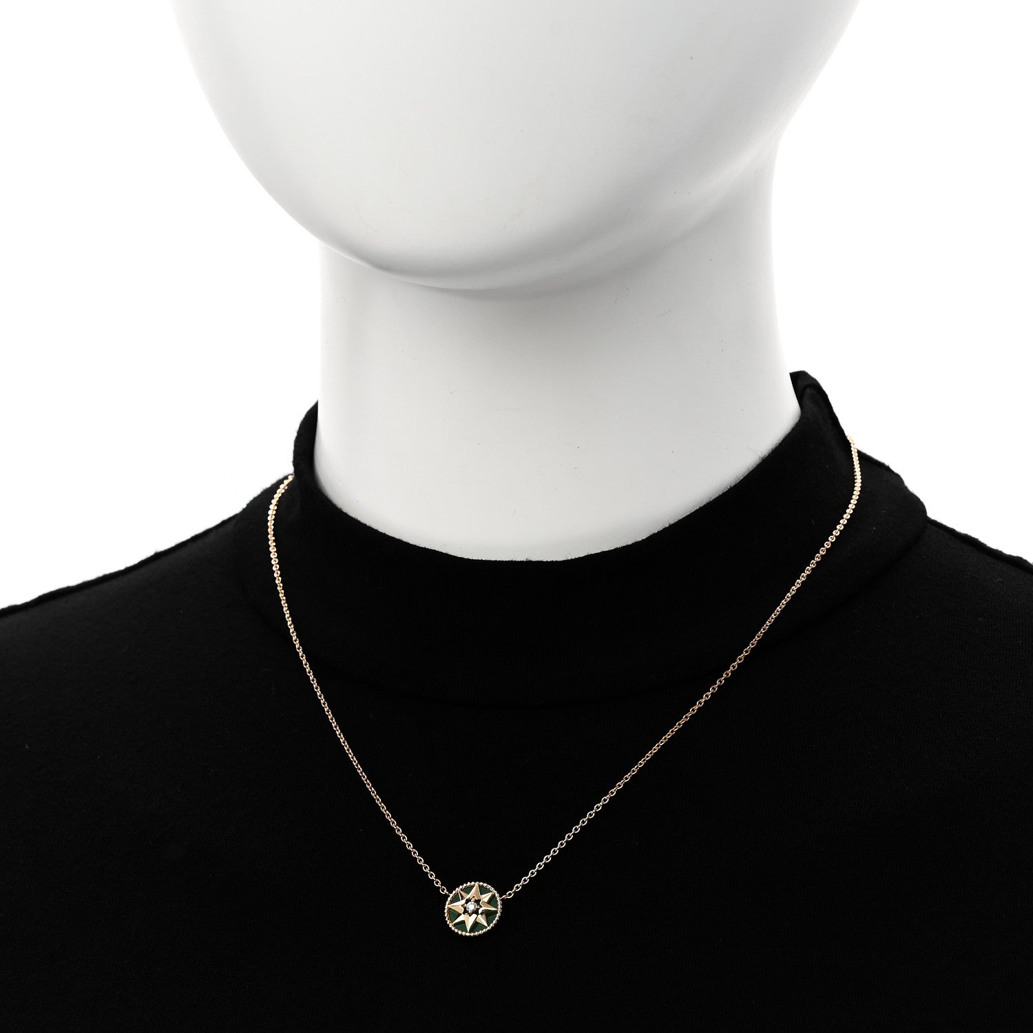 Christian Dior 18K Yellow Gold Diamond Malachite Rose Des Vents Necklace 2 of 6