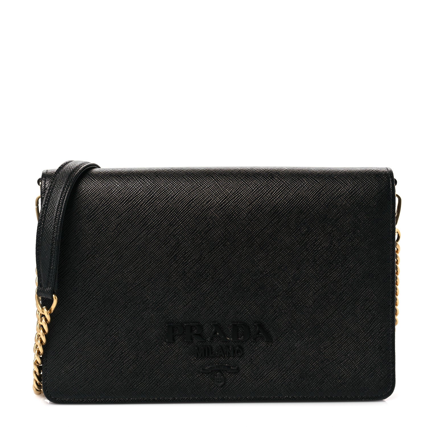 Prada Saffiano Lux Monochrome Chain Wallet Black 2 of 9