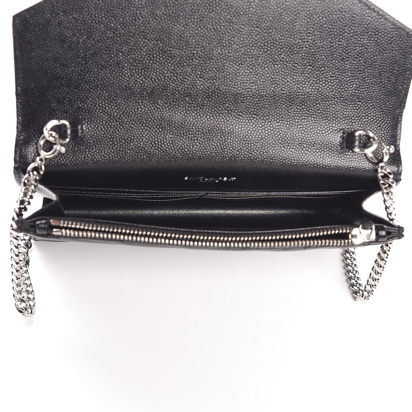 Grain De Poudre Matelasse Chevron Monogram Envelope Chain Wallet Black