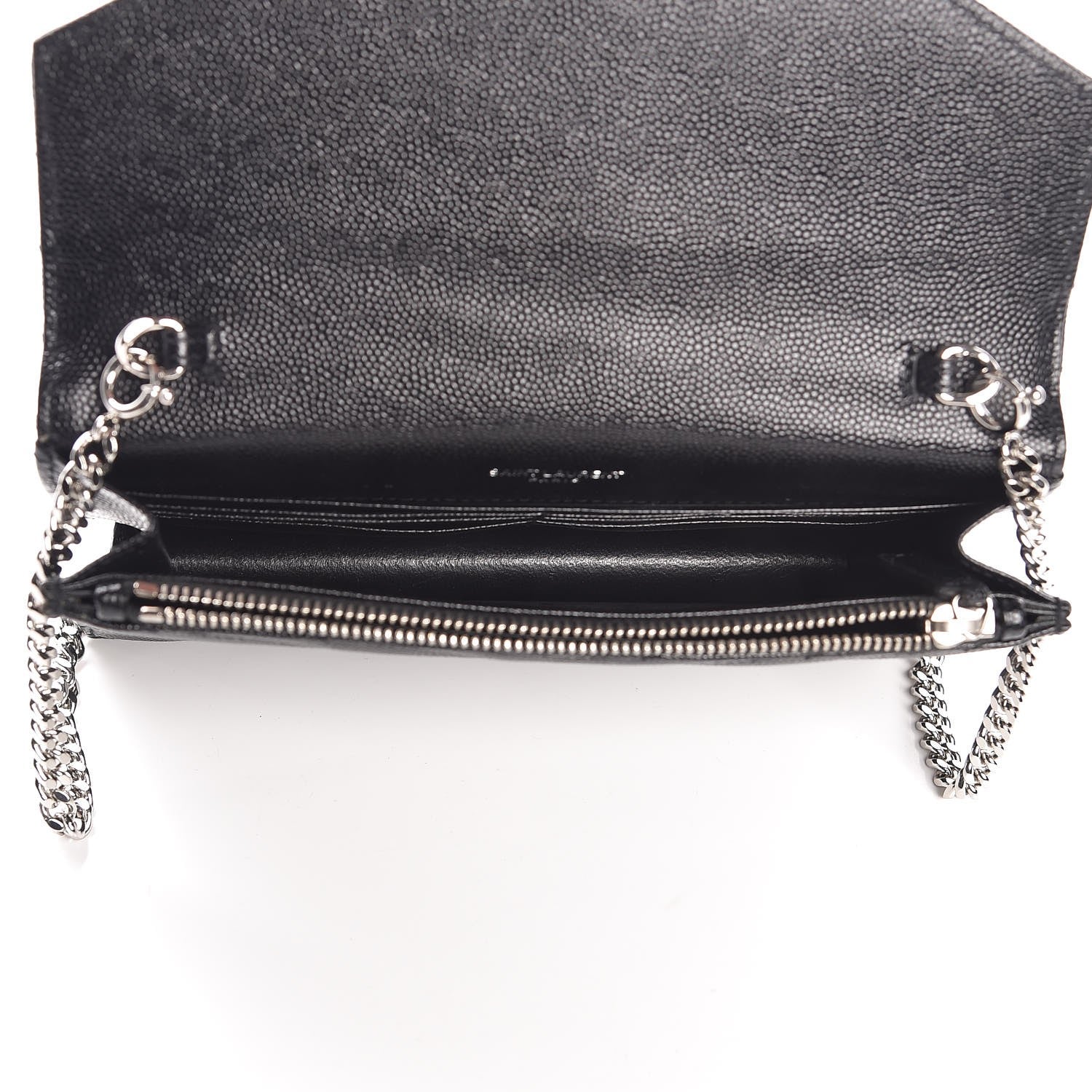 Saint Laurent Grain De Poudre Matelasse Chevron Monogram Envelope Chain Wallet Black 5 of 8