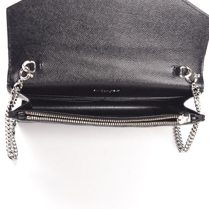 Saint Laurent Grain De Poudre Matelasse Chevron Monogram Envelope Chain Wallet Black 5 of 8