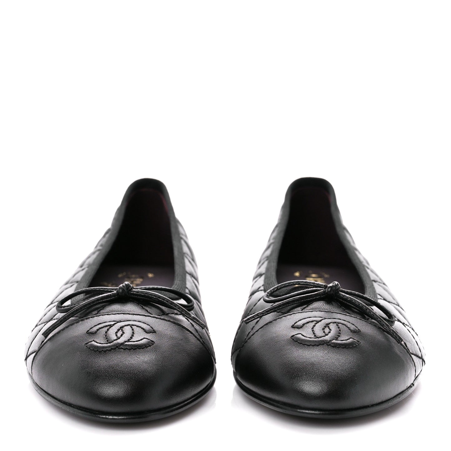 Aged Calfskin Quilted CC Cap Toe Ballerina Flats 40 Black