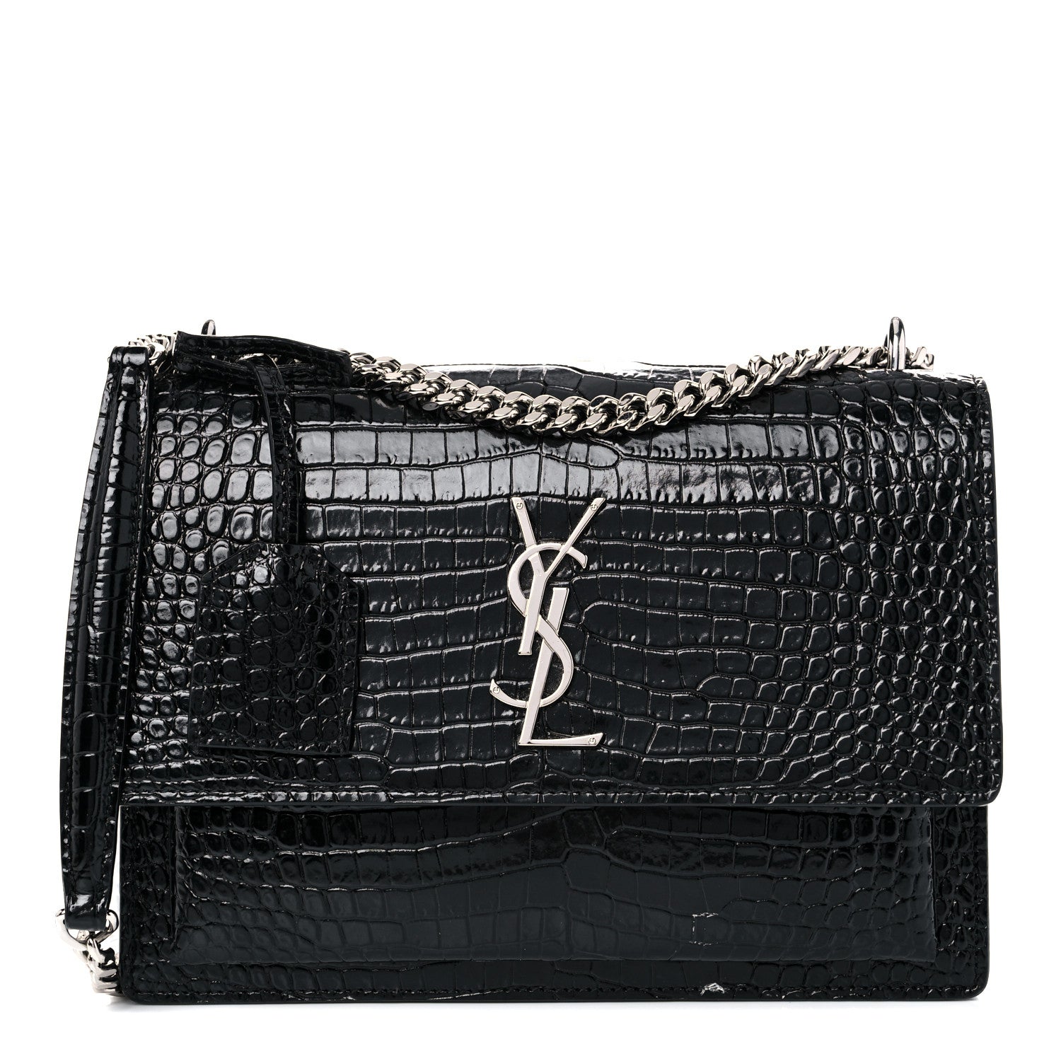 Saint Laurent Calfskin Crocodile Embossed Medium Monogram Sunset Black 1 of 14