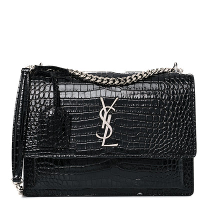 Saint Laurent Calfskin Crocodile Embossed Medium Monogram Sunset Black 1 of 14