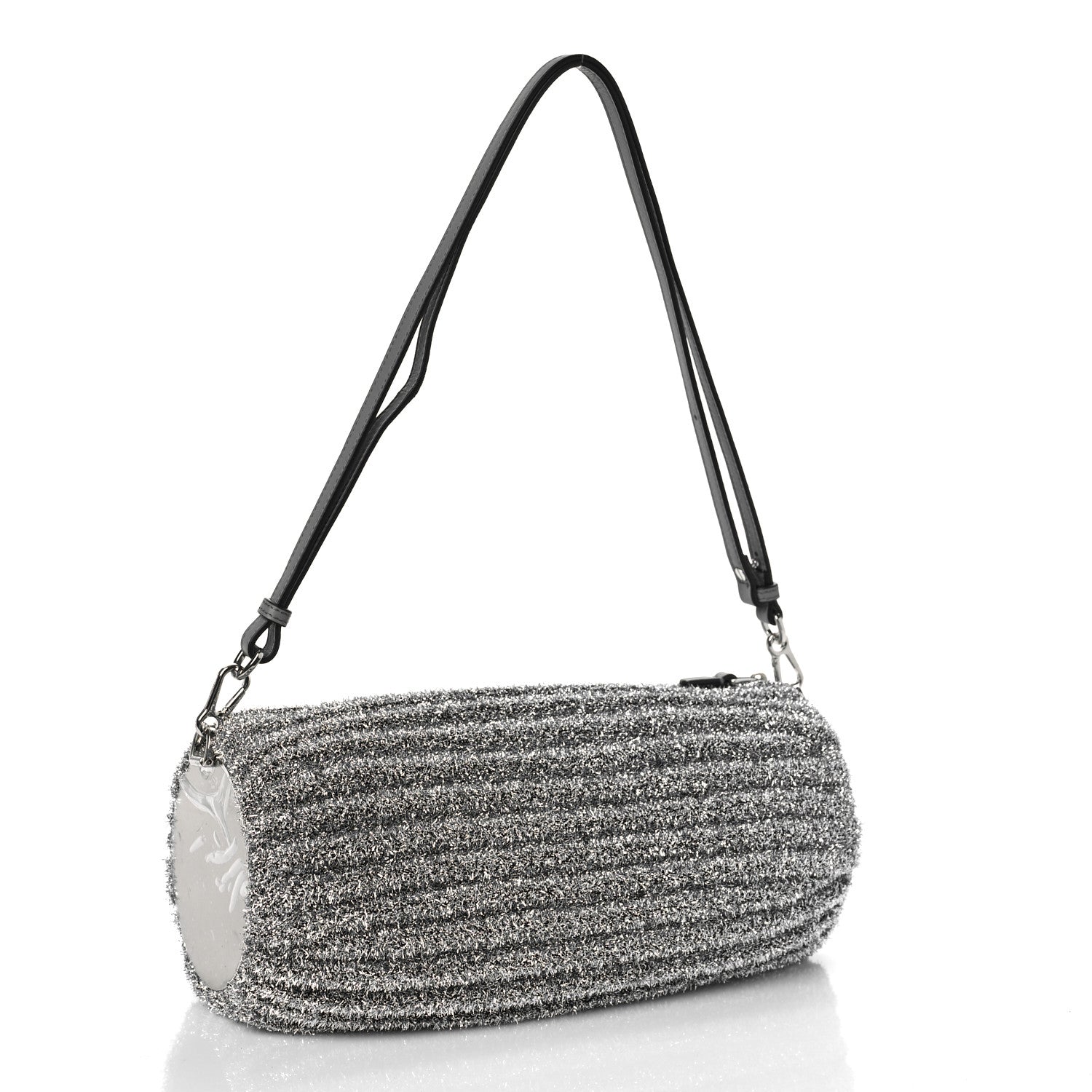 Loewe Metallic Lurex Pleated Bracelet Pouch Shoulder Bag Silver 3 of 9