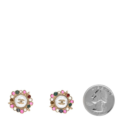 Chanel Pearl Resin CC Earrings Multicolor Gold 2 of 4