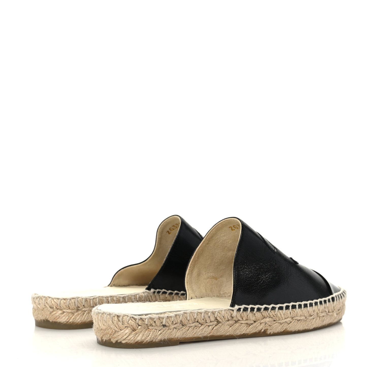 Iridescent Goatskin Patent CC Espadrille Mules 37 Black