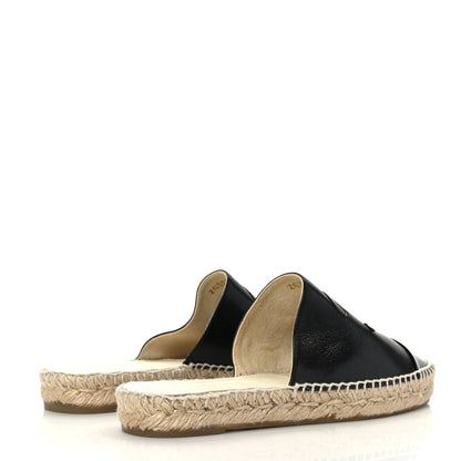 Chanel Iridescent Goatskin Patent CC Espadrille Mules 37 Black 4 of 8