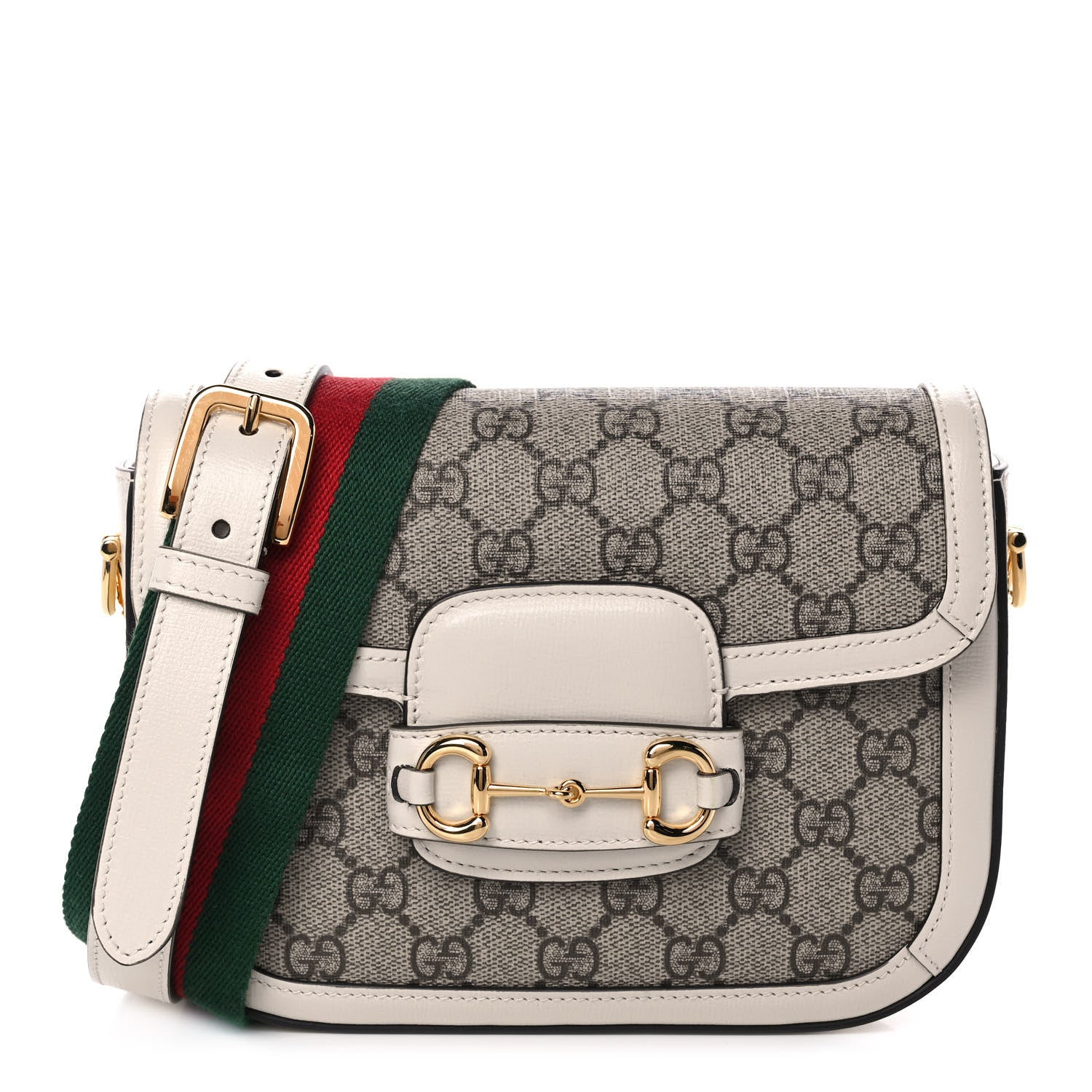 Gucci GG Supreme Monogram Web Mini Horsebit 1955 Shoulder Bag Beige Mystic White 1 of 12
