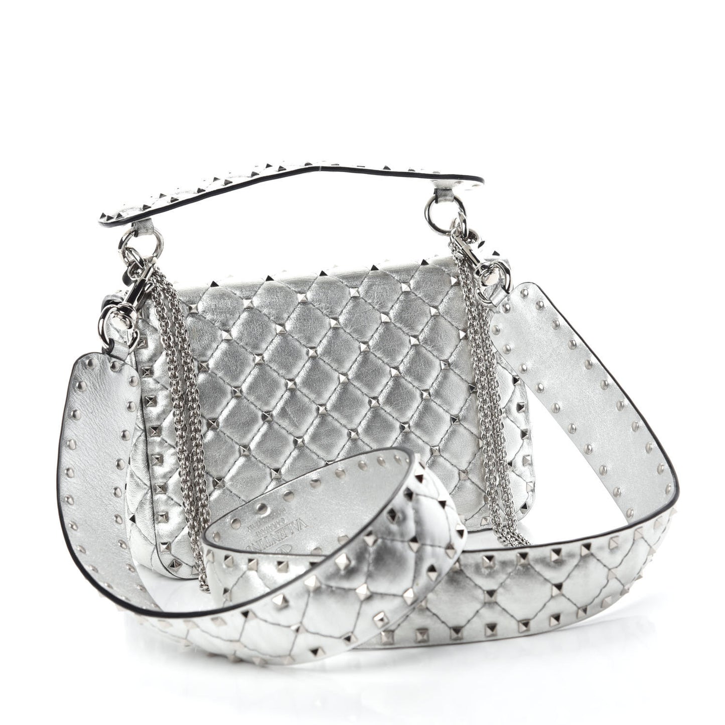 Metallic Nappa Medium Rockstud Spike Shoulder Bag Silver