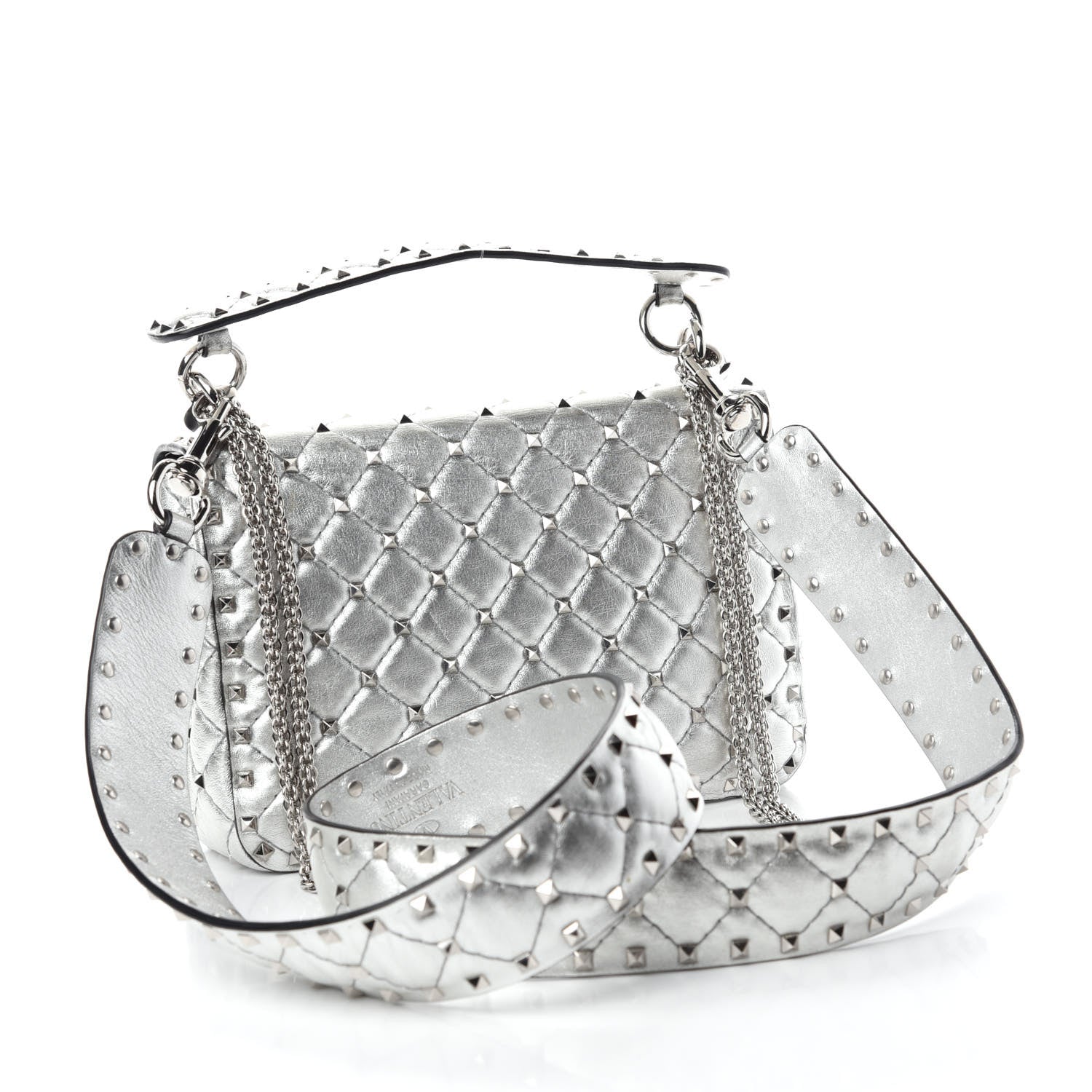 Valentino Garavani Metallic Nappa Medium Rockstud Spike Shoulder Bag Silver 3 of 9