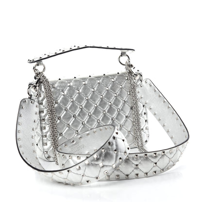 Valentino Garavani Metallic Nappa Medium Rockstud Spike Shoulder Bag Silver 3 of 9