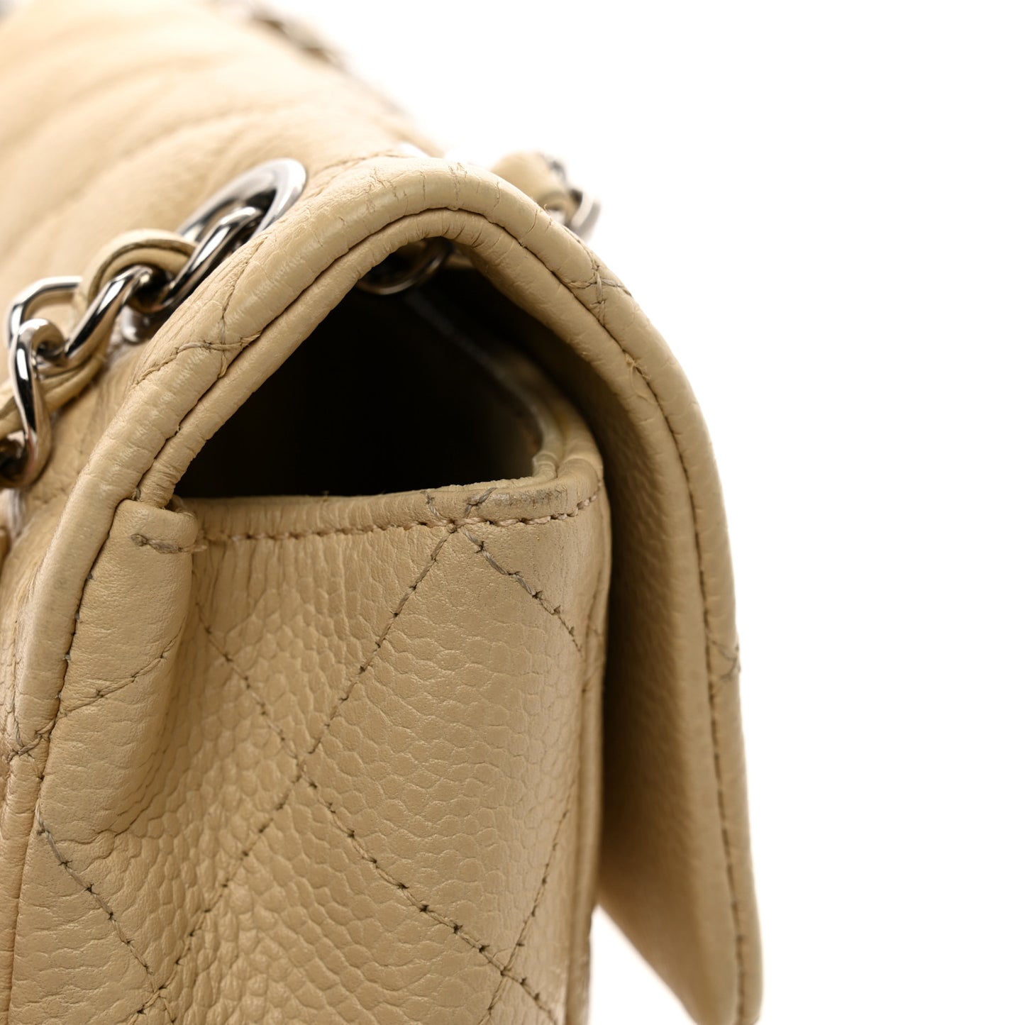 Caviar Quilted Mini Rectangular Flap Light Beige