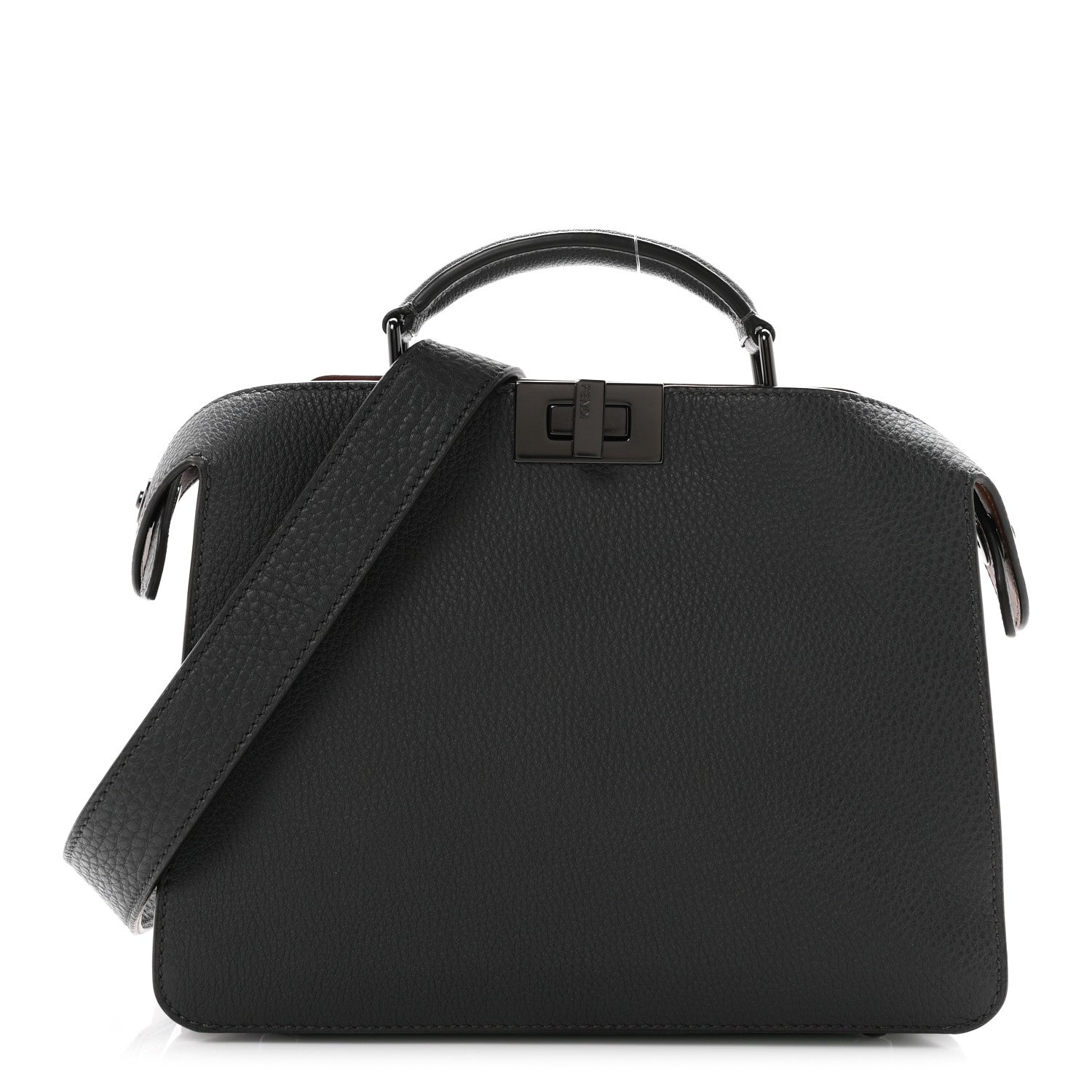 Fendi Cuoio Romano Vitello Cover Glazed Fabric Bi-Color FF 1974 Mini Peekaboo I SEE U Satchel Asfalto Praline Tobacco Moro 1 of 11