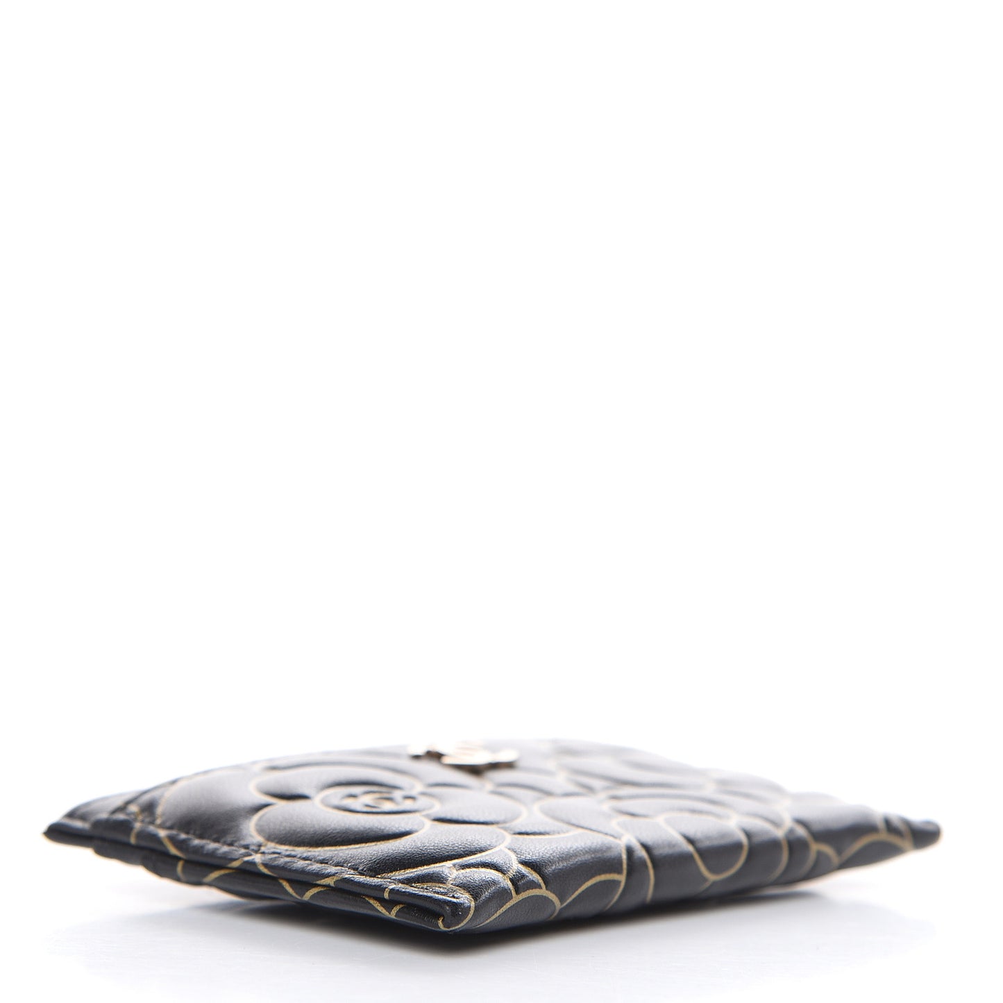 Lambskin Camellia Embossed Card Holder Black Gold
