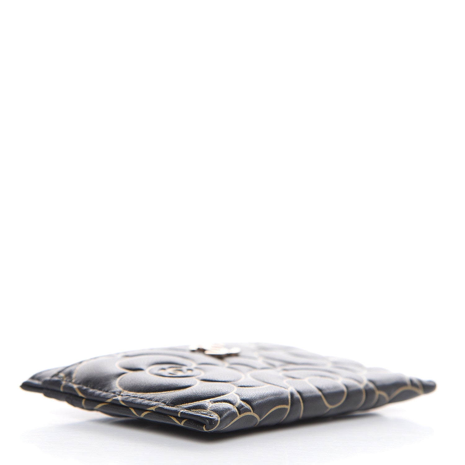 Chanel Lambskin Camellia Embossed Card Holder Black Gold 4 of 9