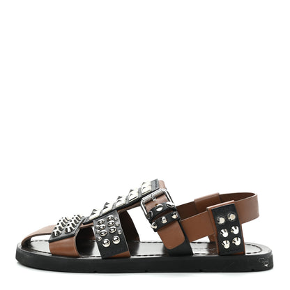 Prada Calfskin Studded Mens Nova Sandals 8 Brown 1 of 10
