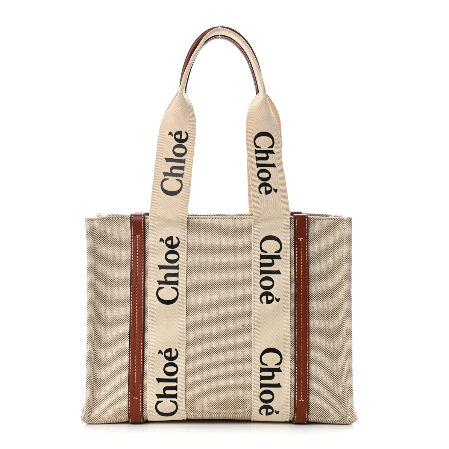 Chloe Cotton Calfskin Medium Woody Ribbon Tote White Brown 1 of 11