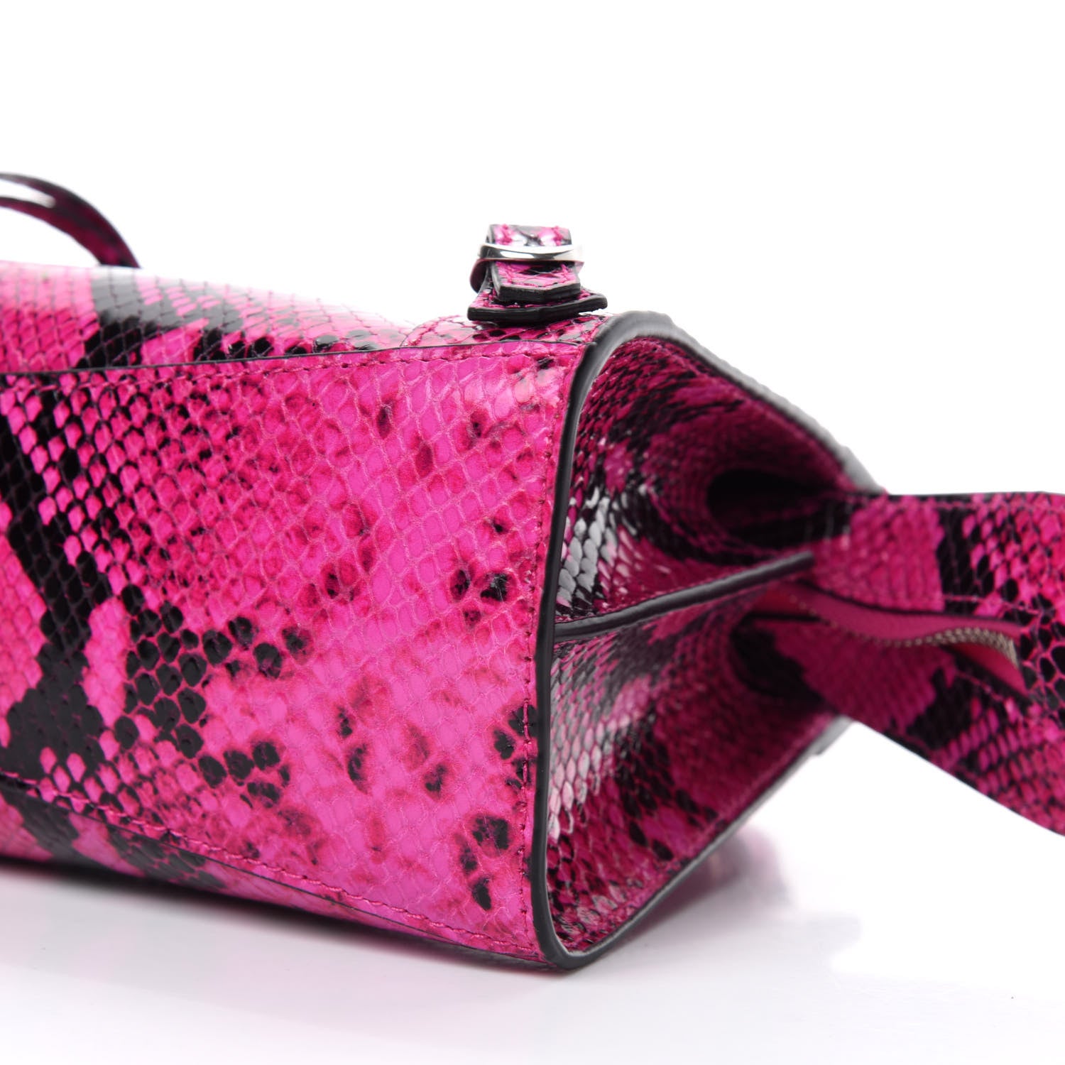 Balenciaga Calfskin Python Effect Neo Classic Silver Hardware Mini City Fuchsia Black 7 of 9
