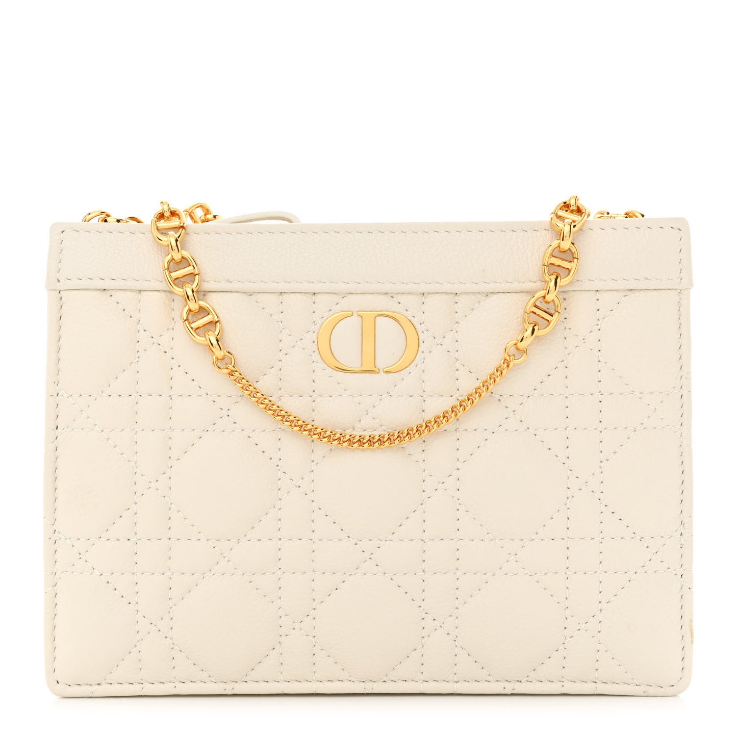 Calfskin Cannage Caro Zipped Pouch With Chain Latte