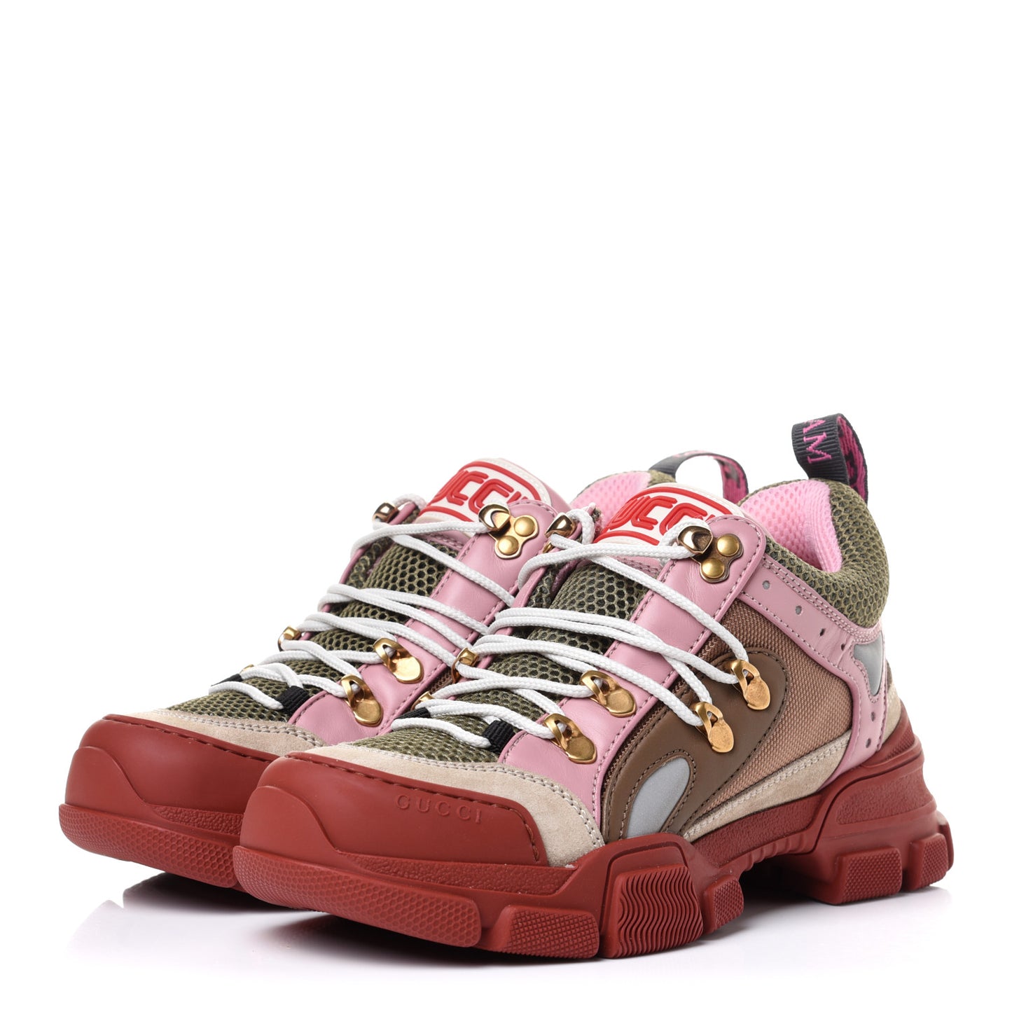 X SEGA Mesh Canvas Calfskin Womens Flashtrek Sneakers 36.5 Military Oatmeal Carmine Rose Ardesia