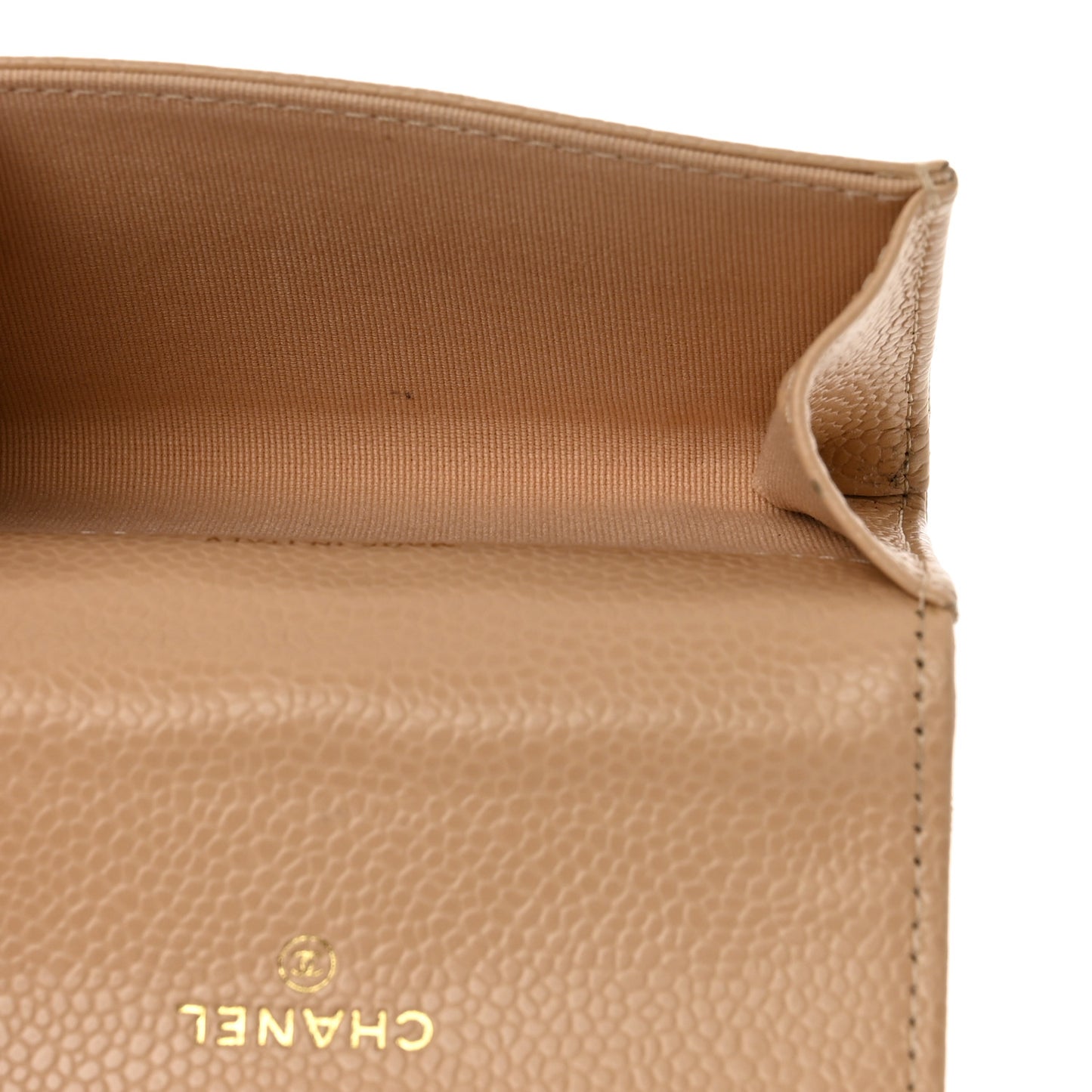 Caviar Quilted Flap Card Holder Wallet Beige