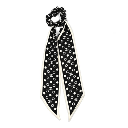 Chanel Silk CC Twilly Hair Tie Black White 1 of 3