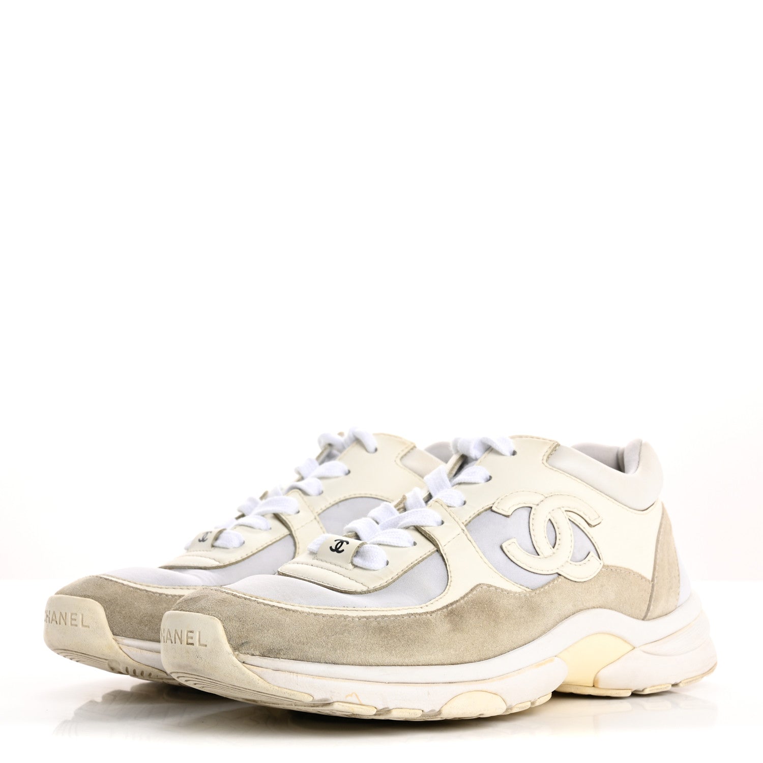 Chanel Suede Calfskin Fabric CC Sneakers 36.5 White 4 of 17