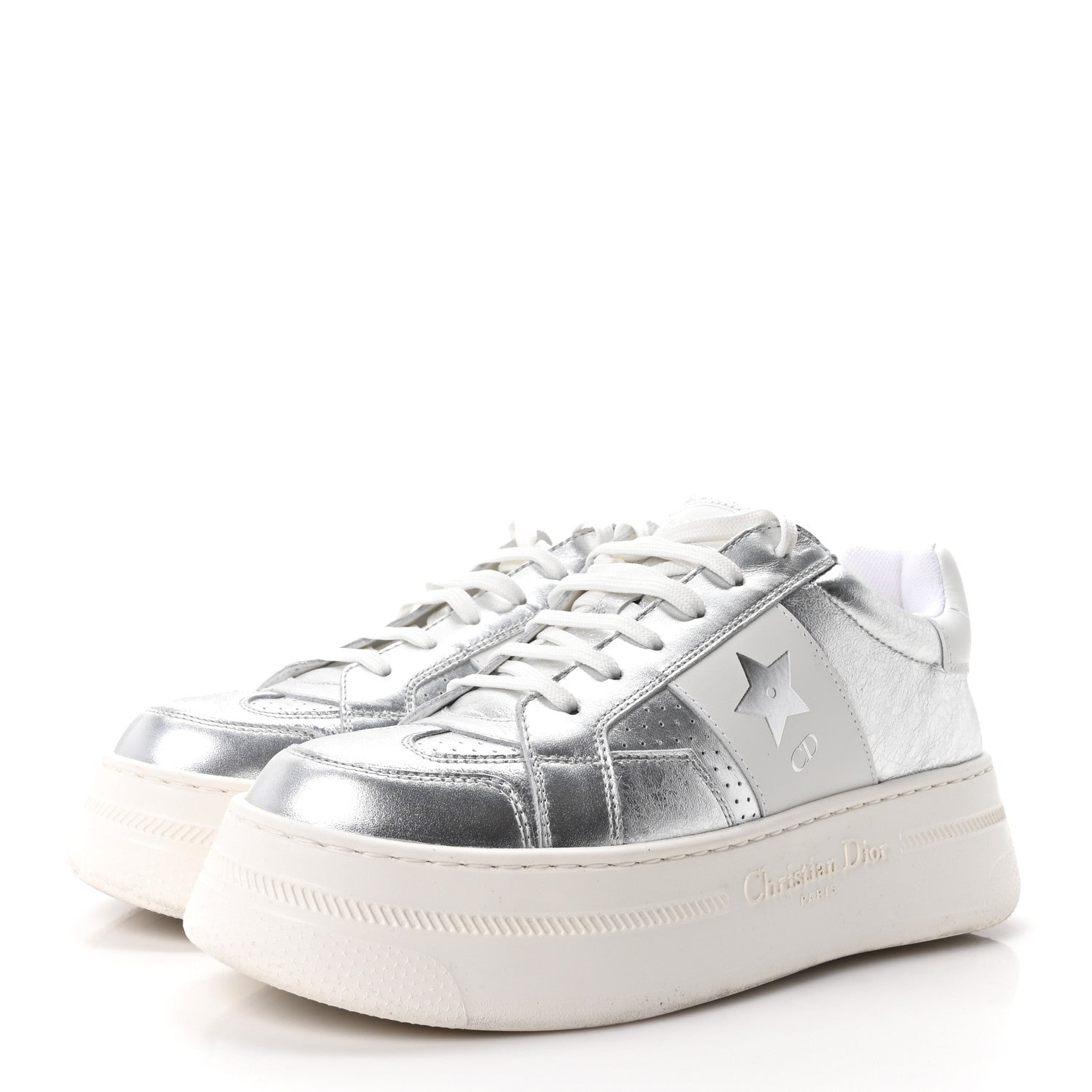 Christian Dior Metallic Calfskin Suede Dior Star Ors Platform Sneakers 39 Silver 4 of 9