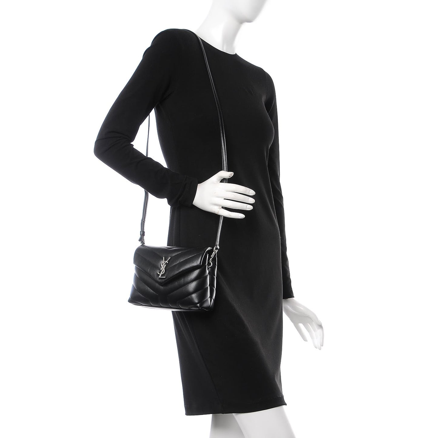 Calfskin Y Quilted Monogram Toy Loulou Crossbody Bag Black