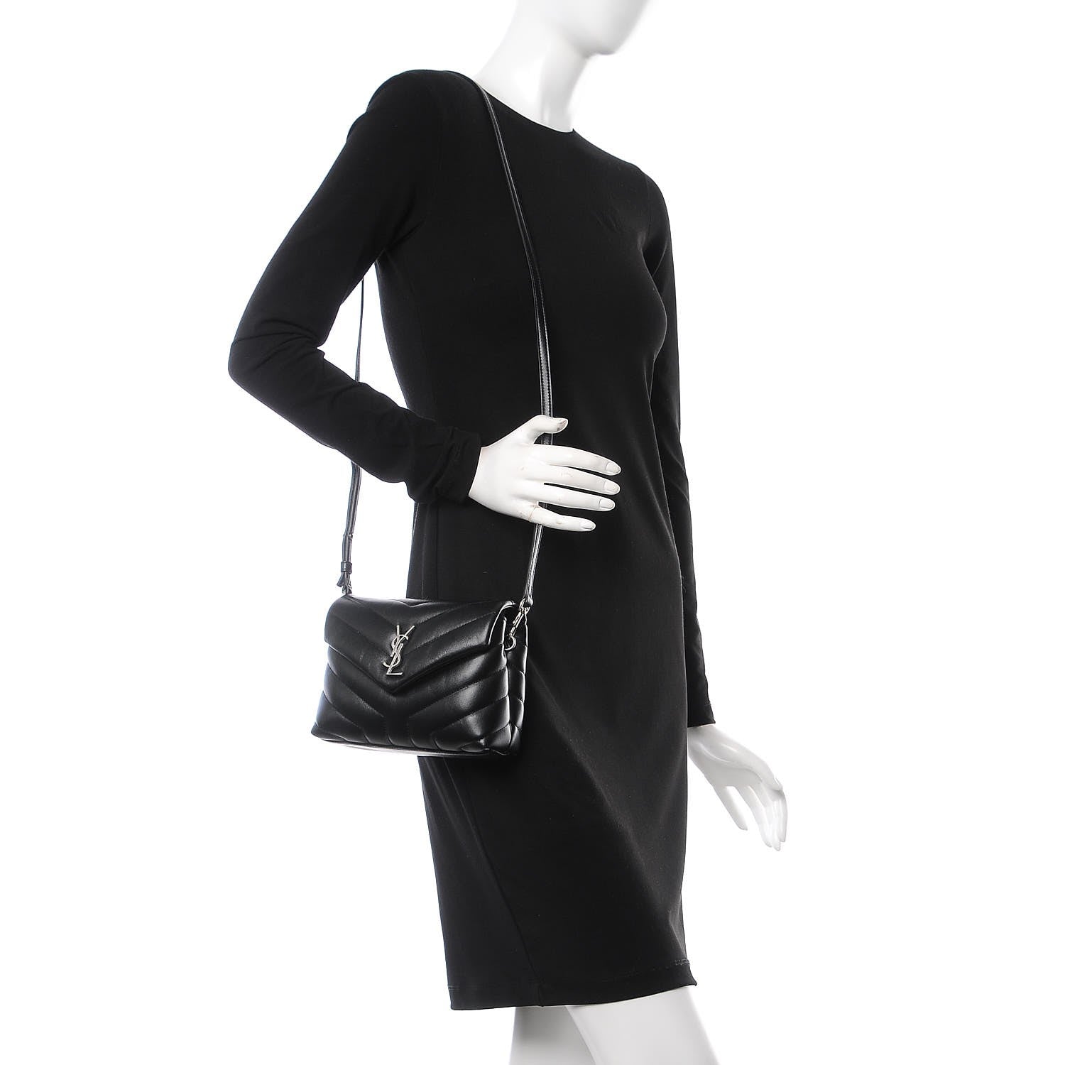 Saint Laurent Calfskin Y Quilted Monogram Toy Loulou Crossbody Bag Black 2 of 9