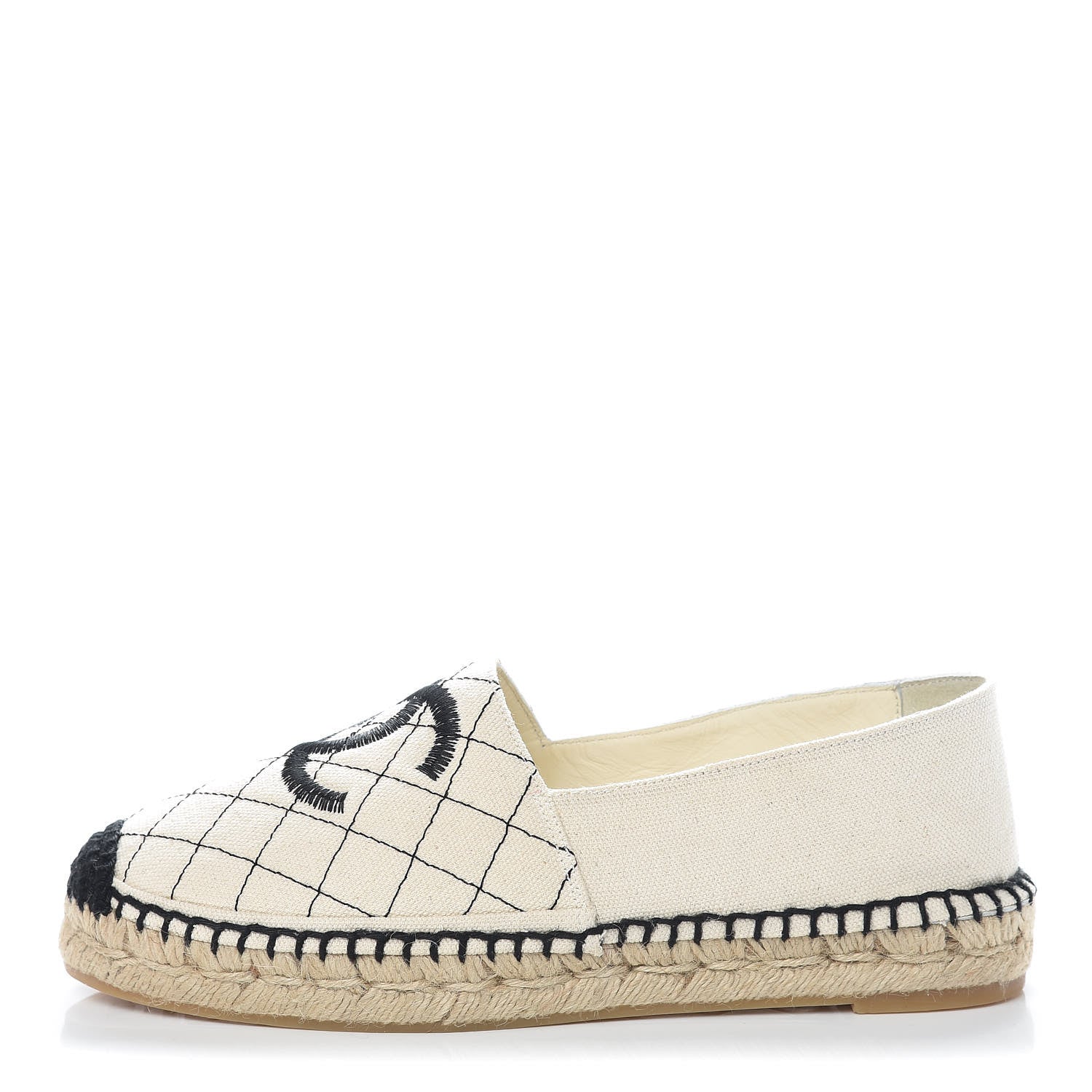 Chanel Fabric Biarritz CC Espadrilles 37 Beige Black 1 of 12
