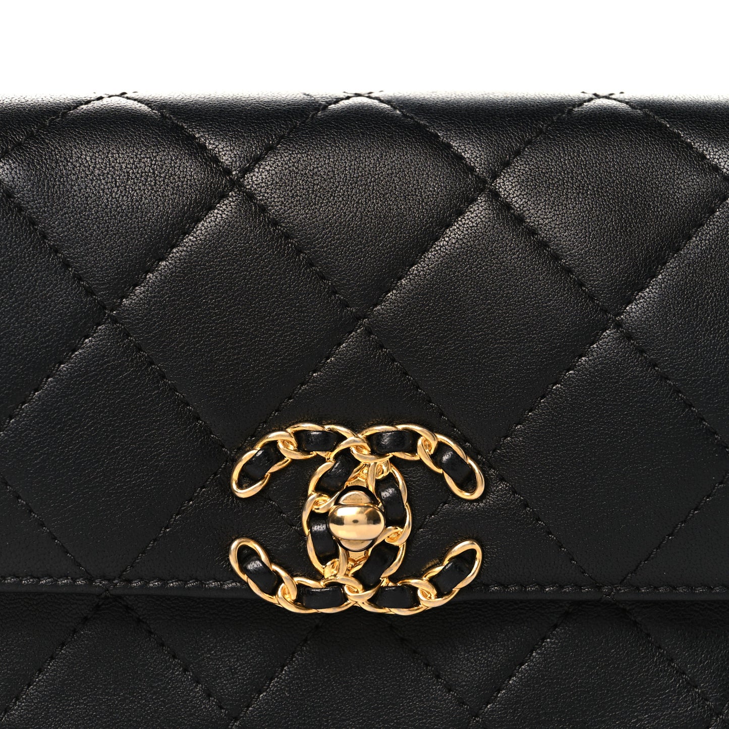 Lambskin Quilted Chain Infinity Waist Belt Bag Black