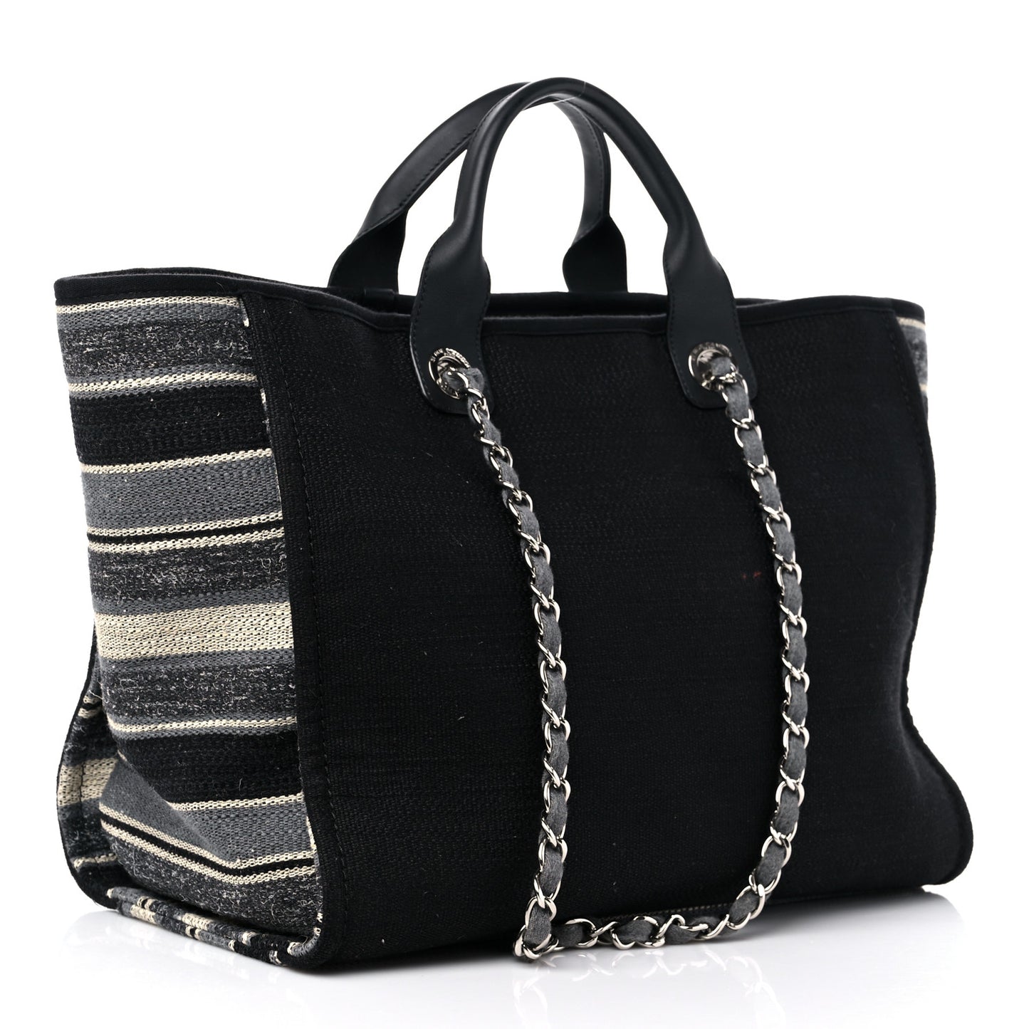 Striped Canvas Medium Deauville Tote Grey Black
