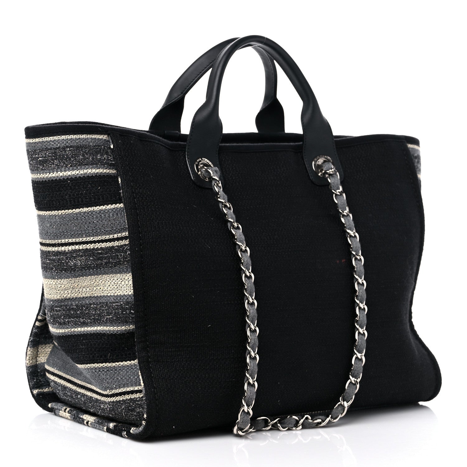 Chanel Striped Canvas Medium Deauville Tote Grey Black 3 of 14