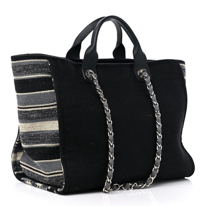 Chanel Striped Canvas Medium Deauville Tote Grey Black 3 of 14