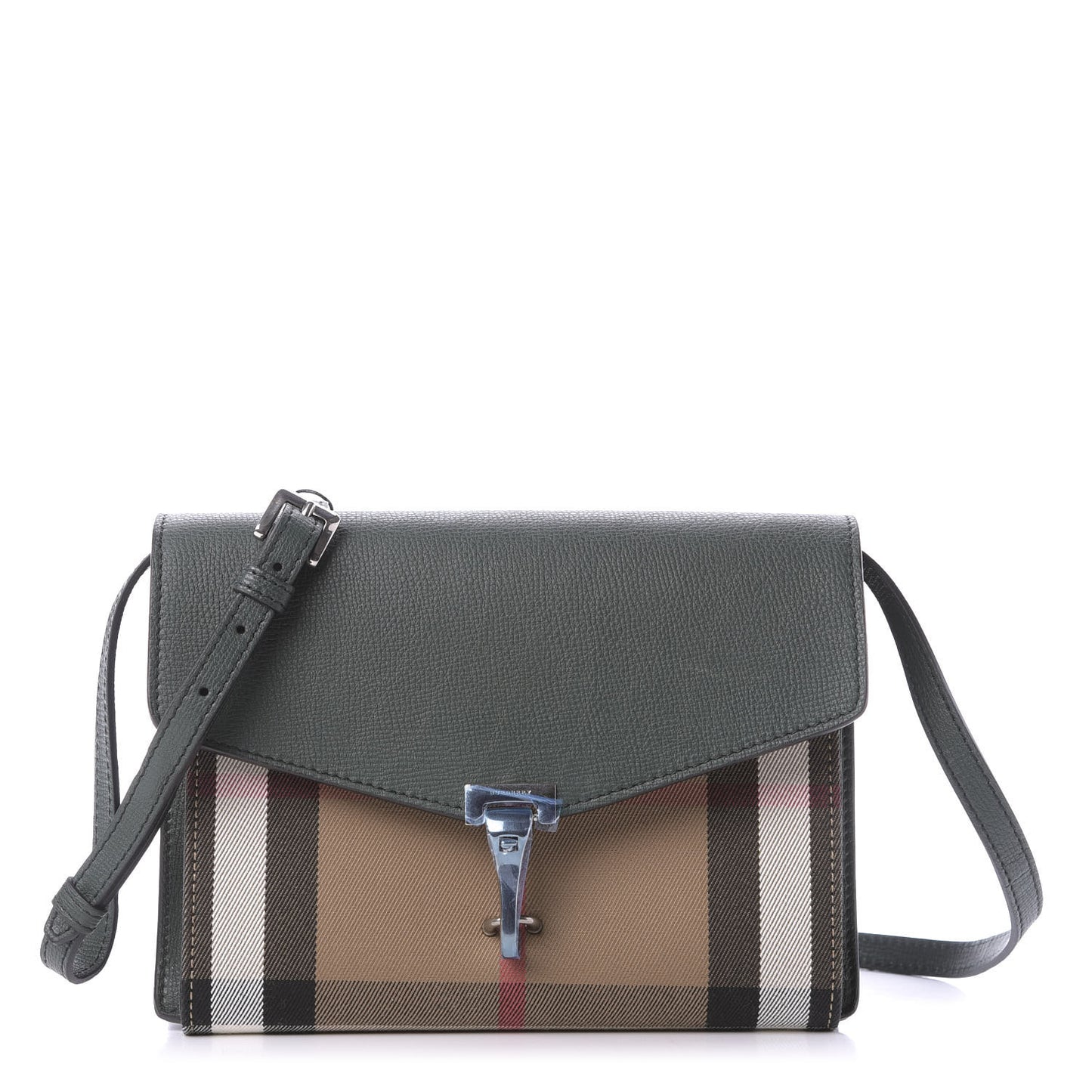 Grainy Calfskin House Check Small Macken Crossbody Bag Dark Bottle Green