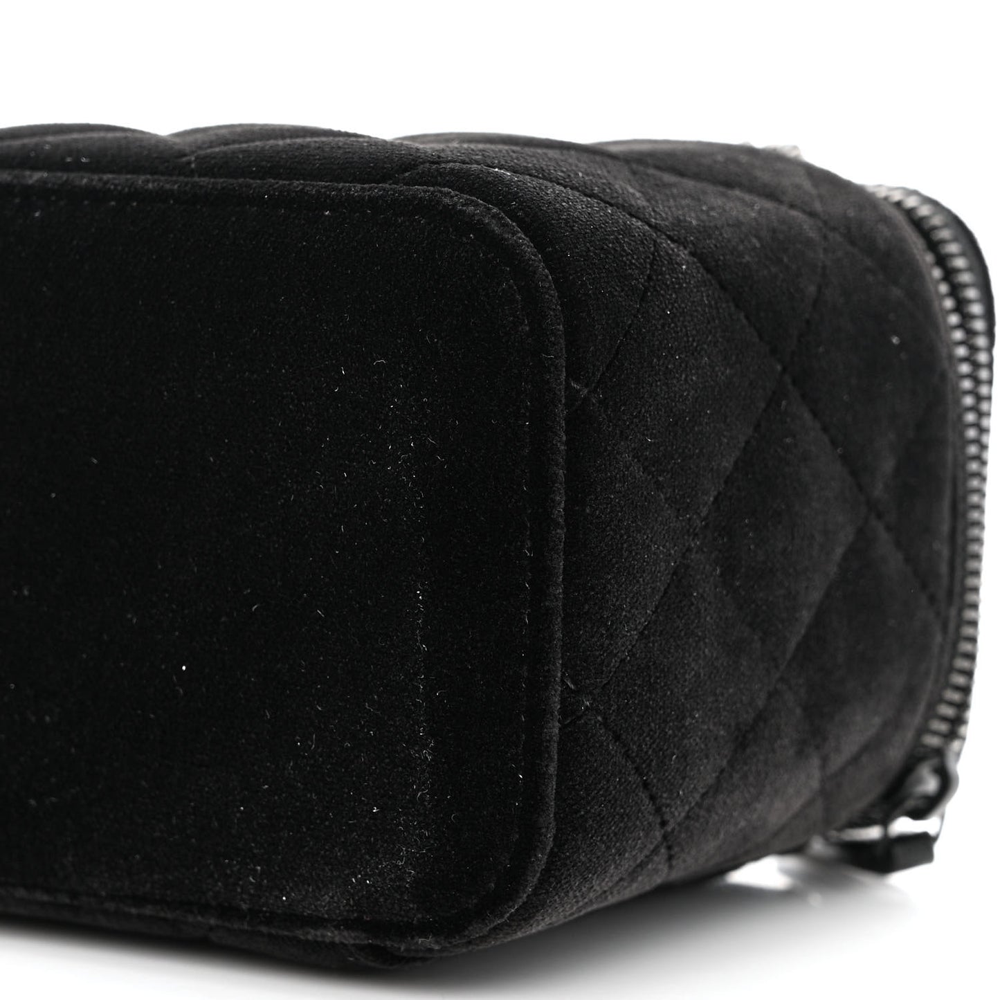 Velvet Quilted Small Vanity Case With Chain Black