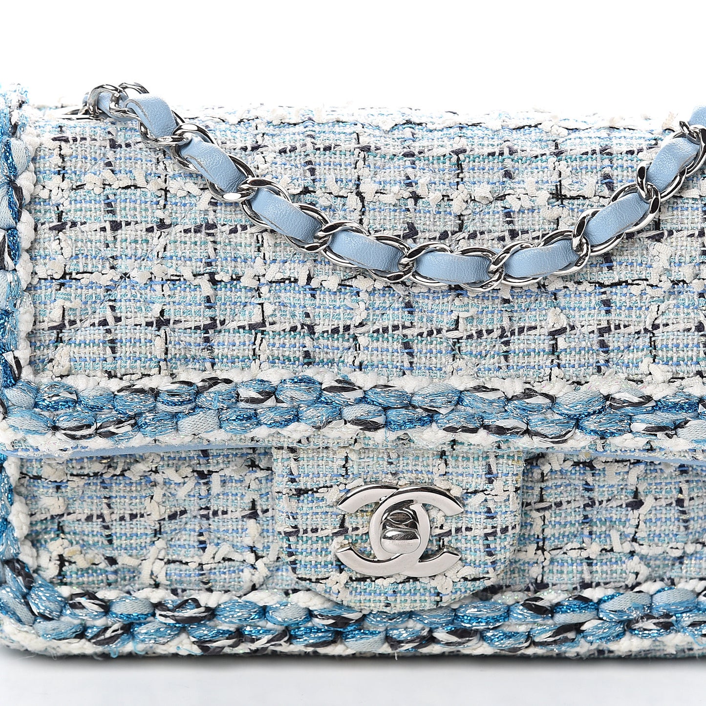 Tweed Braid Mini Flap Blue White Navy