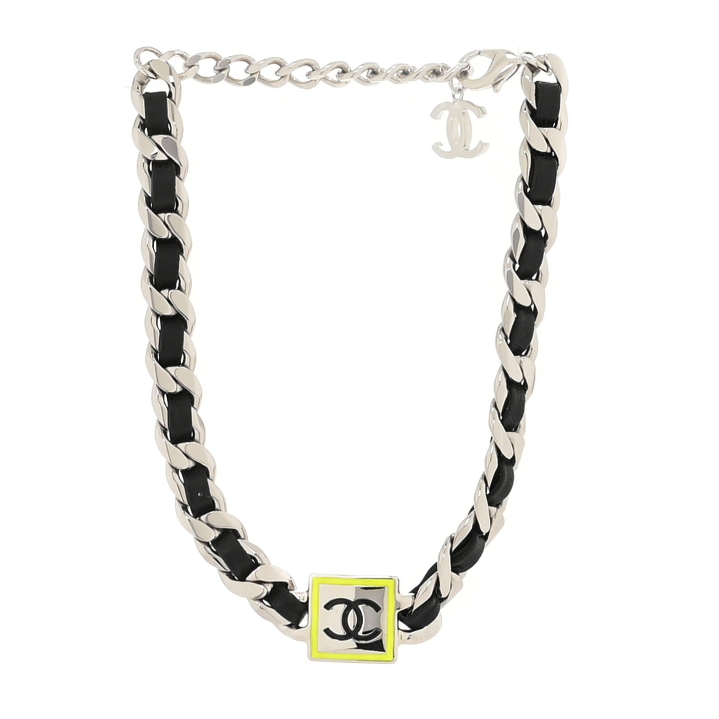 Metal Lambskin CC Square Choker Gold Black Yellow