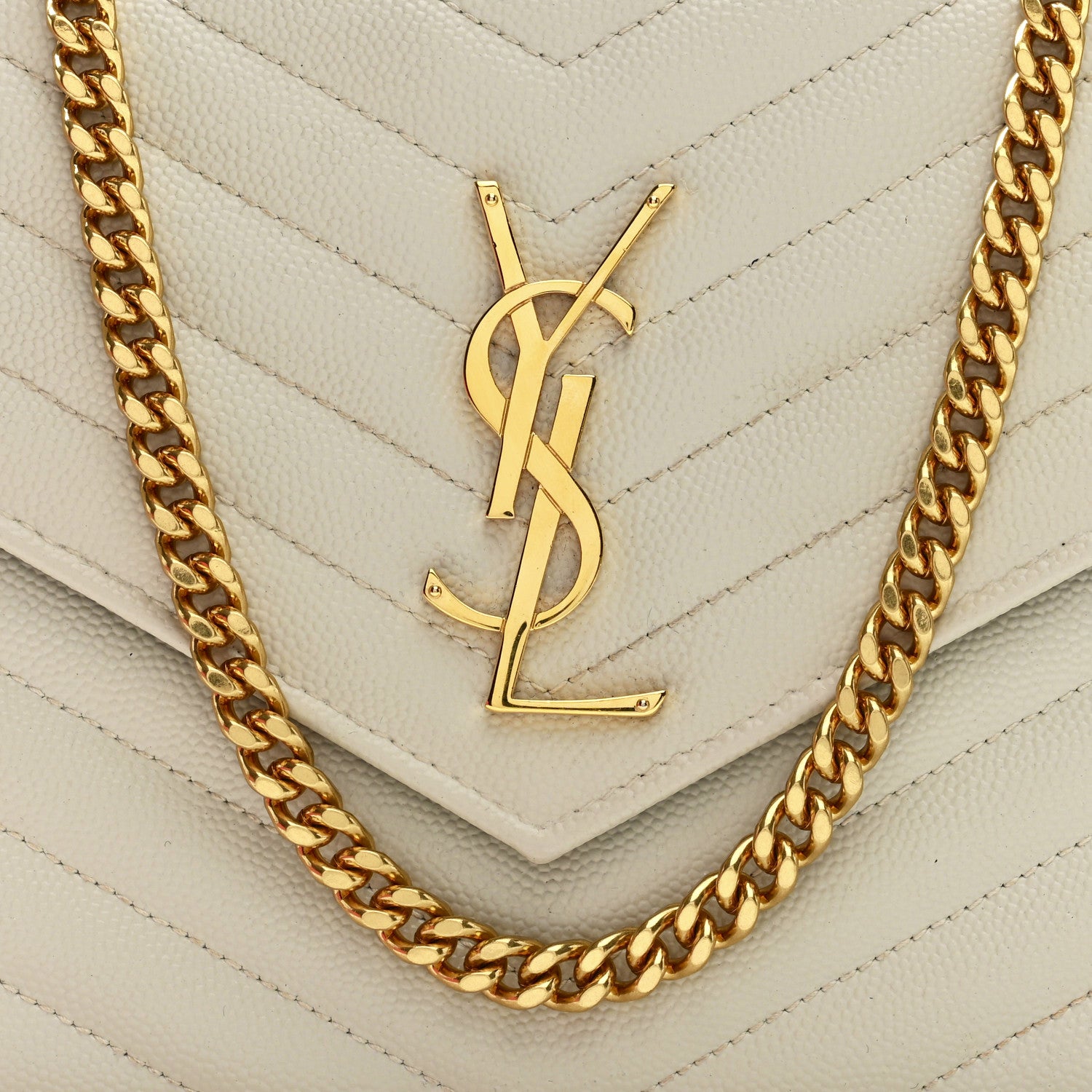 Saint Laurent Grain De Poudre Matelasse Chevron Monogram Chain Wallet Crema Soft 6 of 8